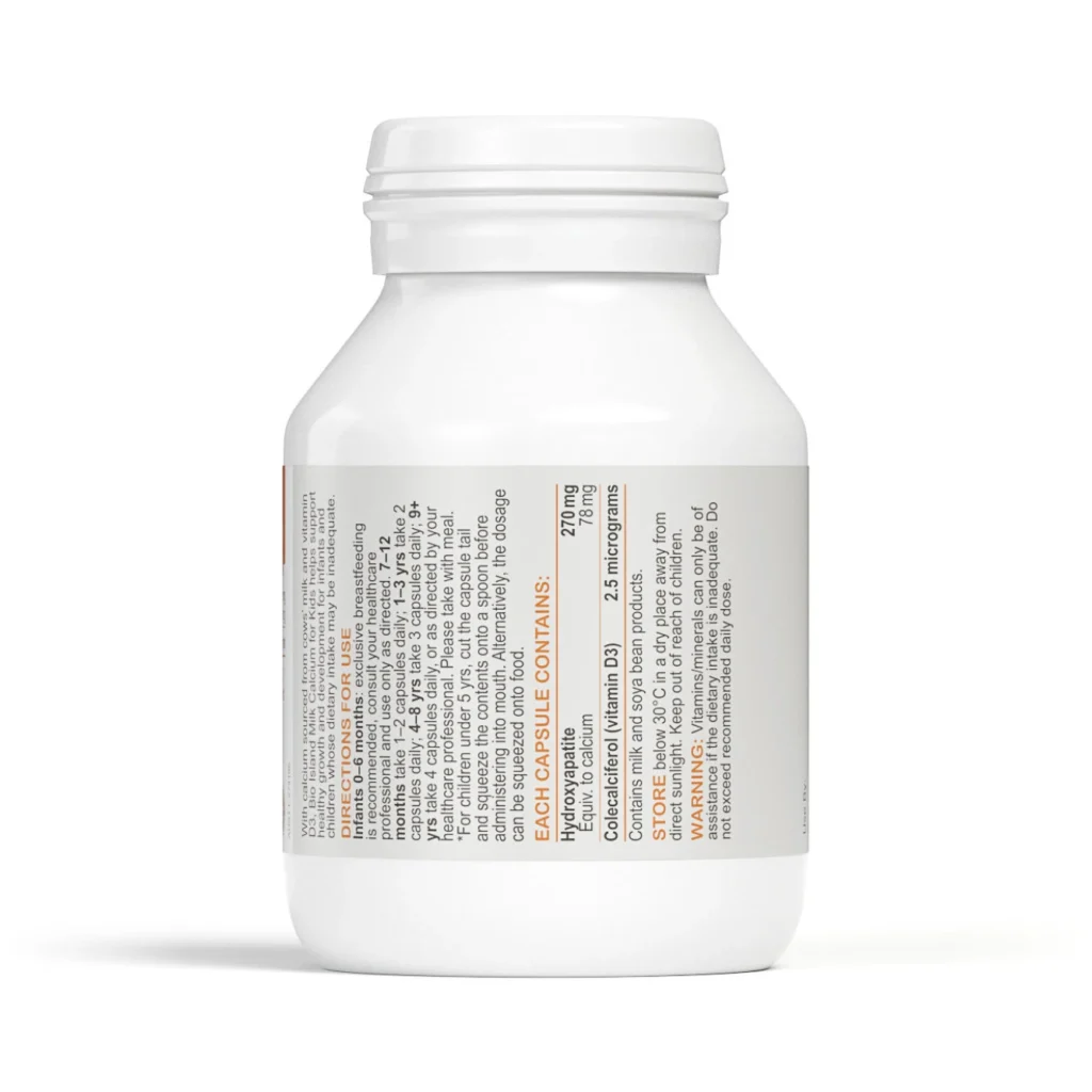 Bio Island 兒童乳鈣及維他命D3 90粒包裝背面及成分與使用標籤