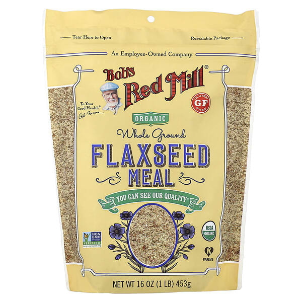 Bob’s Red Mill 有機全粒研磨亞麻籽粉 453g 黃色可重封袋正面完整外觀