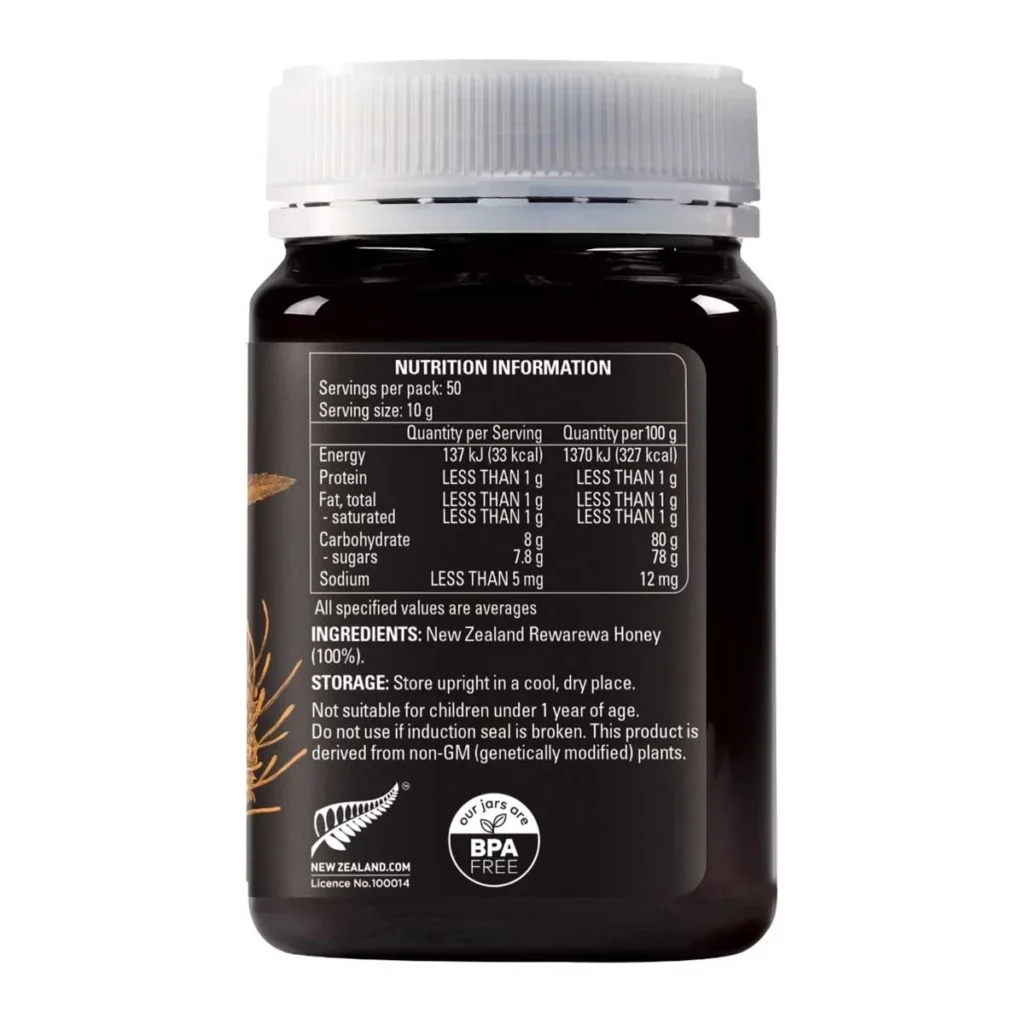 Comvita 康維他瑞瓦瑞瓦蜂蜜500g 背面成分與使用標籤