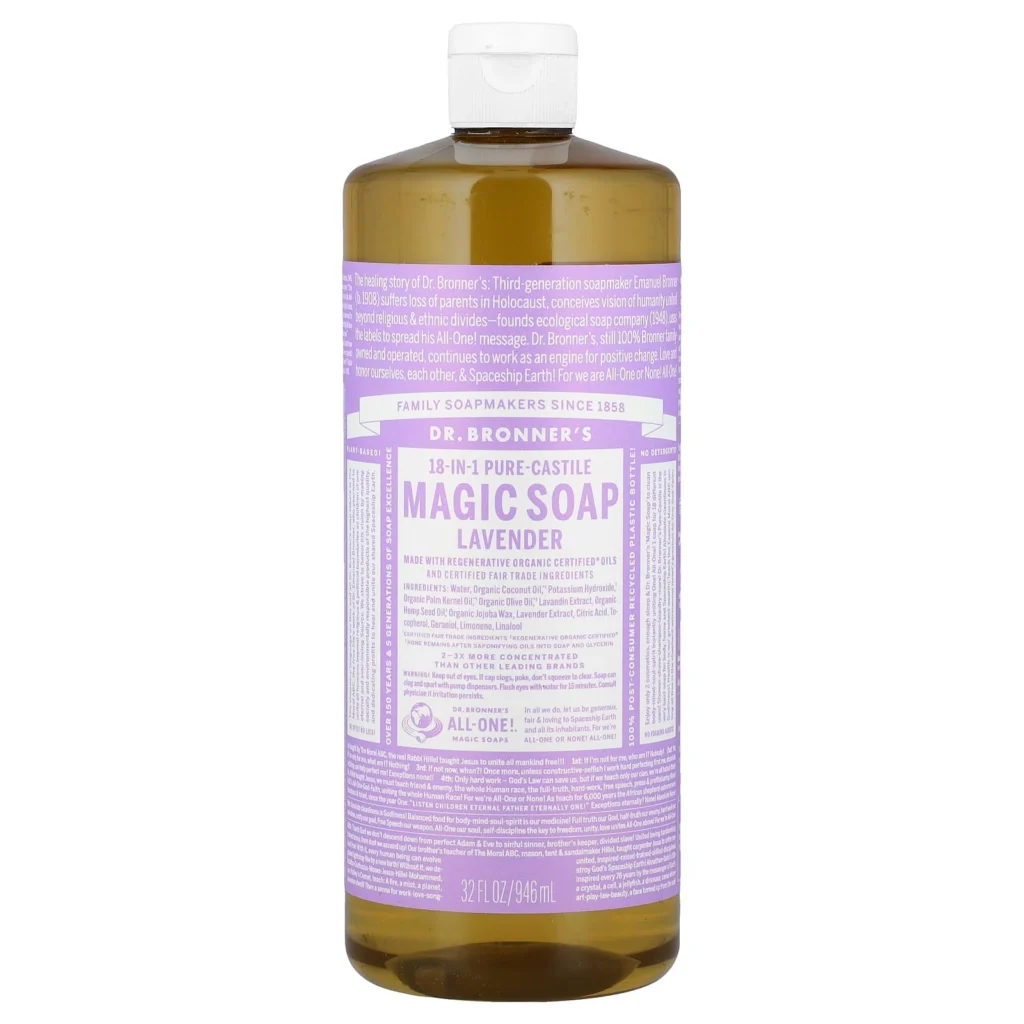 Dr. Bronner’s 薰衣草皂液 946ml 正面成分及完整包裝標籤