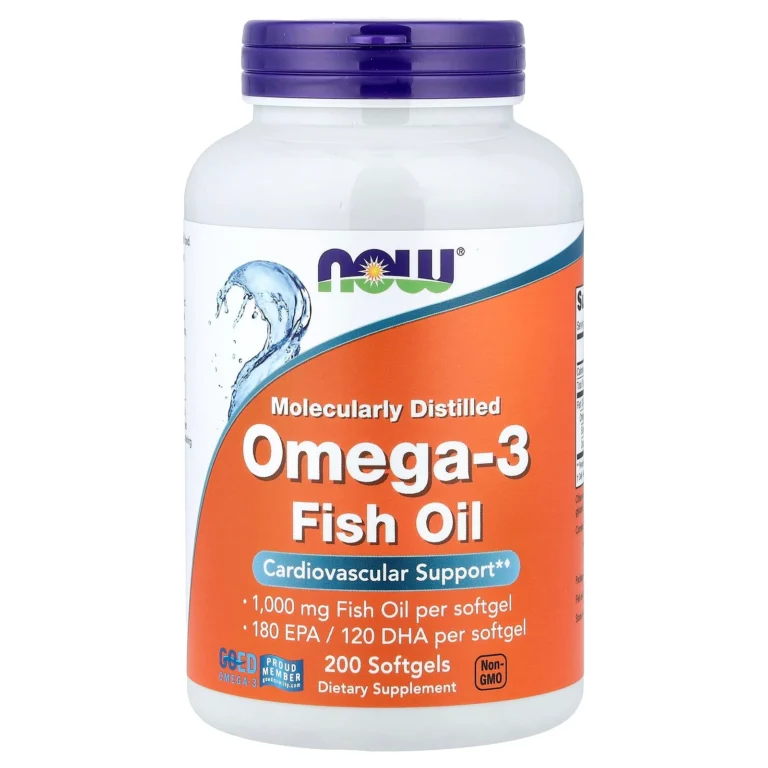 NOW Foods Omega-3 魚油1000毫克200粒軟膠囊完整產品包裝正面